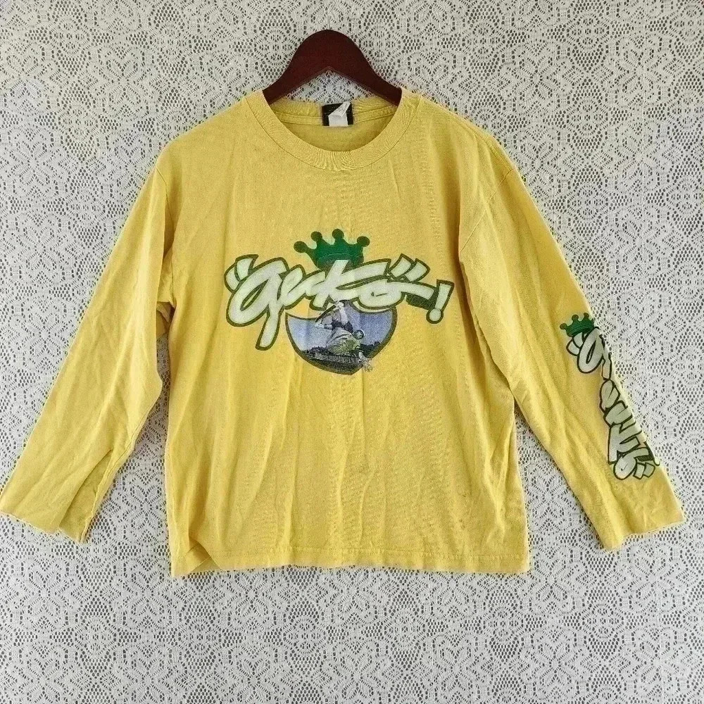 Vintage Gecko Hawaii  Skateboarding  Yellow Long Sleeve Cut off Youth's XL